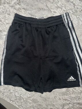 Kids Size M adidas Black Shorts with Silver Stripe Detailing
